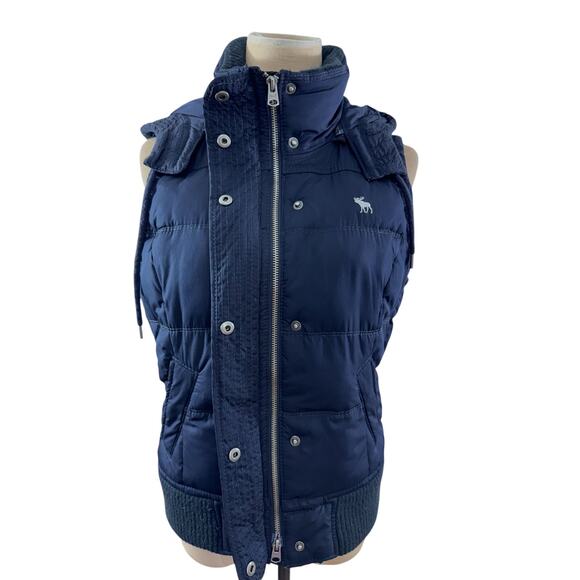 "Abercrombie & Fitch" Navy, Puffer, Zip Up Vest, Hooded, Y2K, Vintage,SZ L - Picture 3 of 14